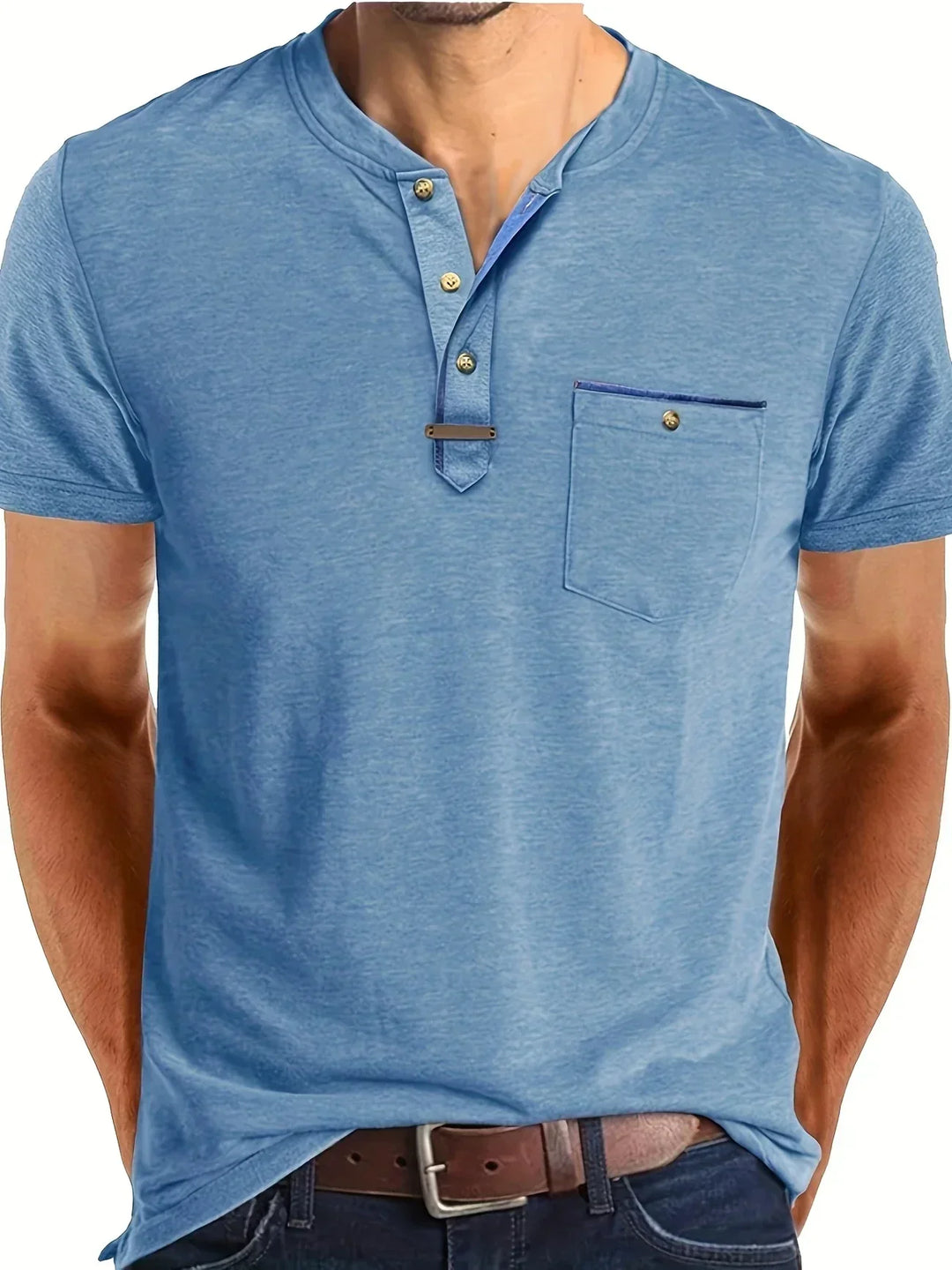 Camiseta elegante de cuello redondo con bolsillo