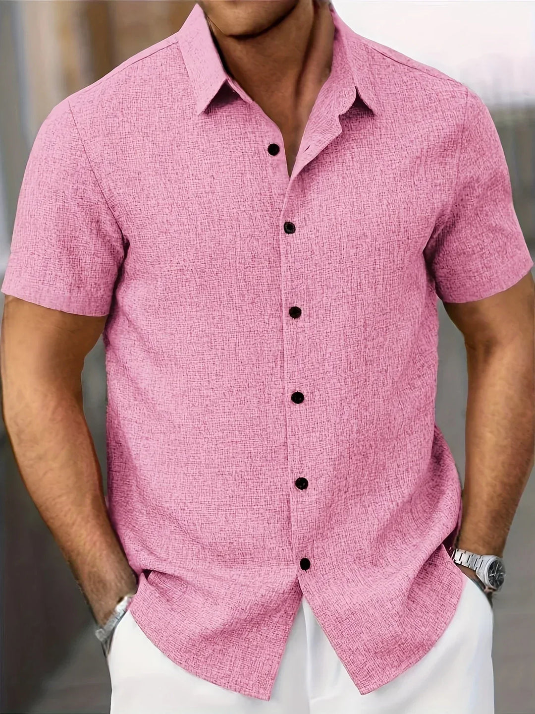 Camisa ligera de manga corta de mezcla de lino