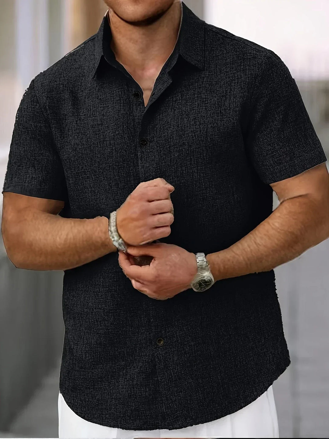 Camisa ligera de manga corta de mezcla de lino