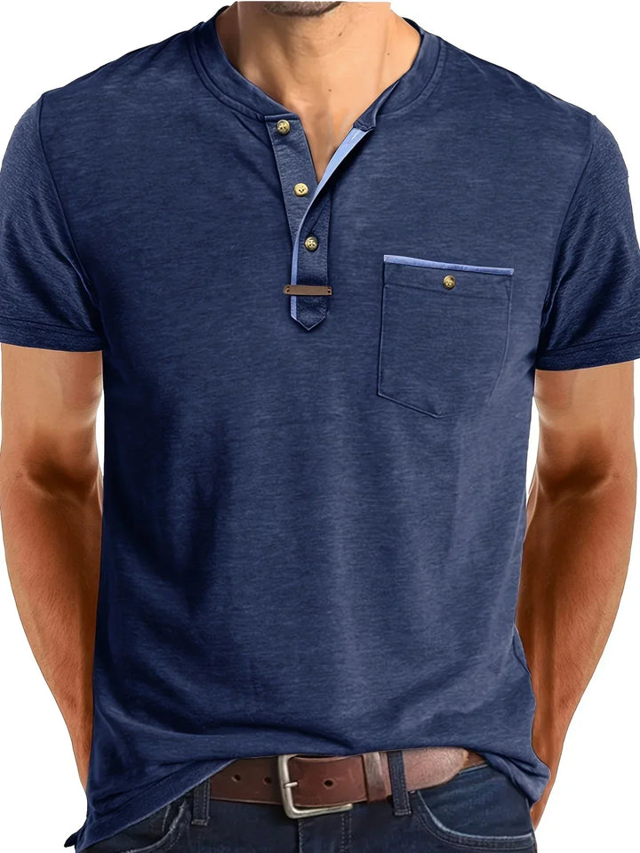Camiseta elegante de cuello redondo con bolsillo