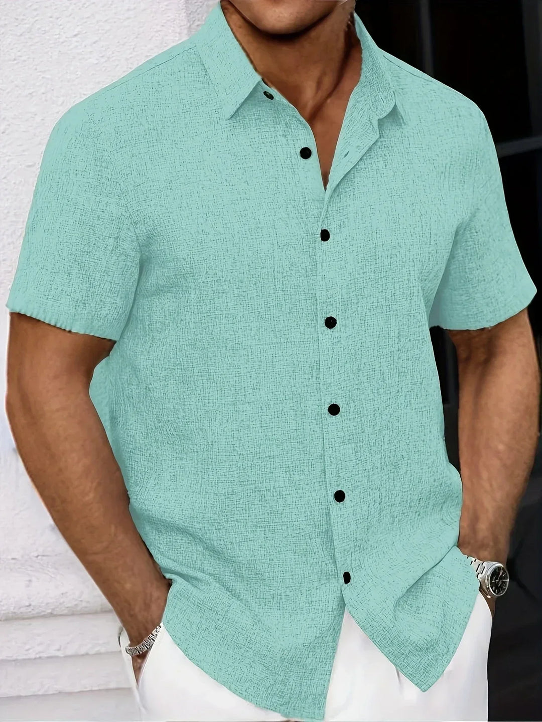 Camisa ligera de manga corta de mezcla de lino
