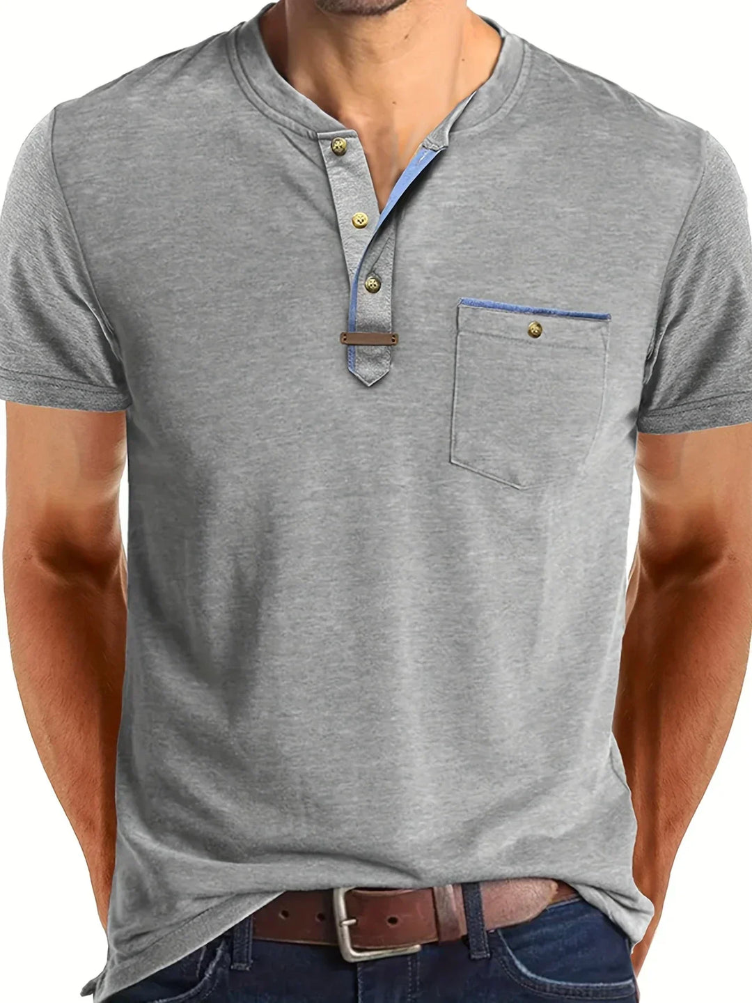 Camiseta elegante de cuello redondo con bolsillo