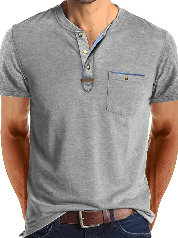Camiseta elegante de cuello redondo con bolsillo