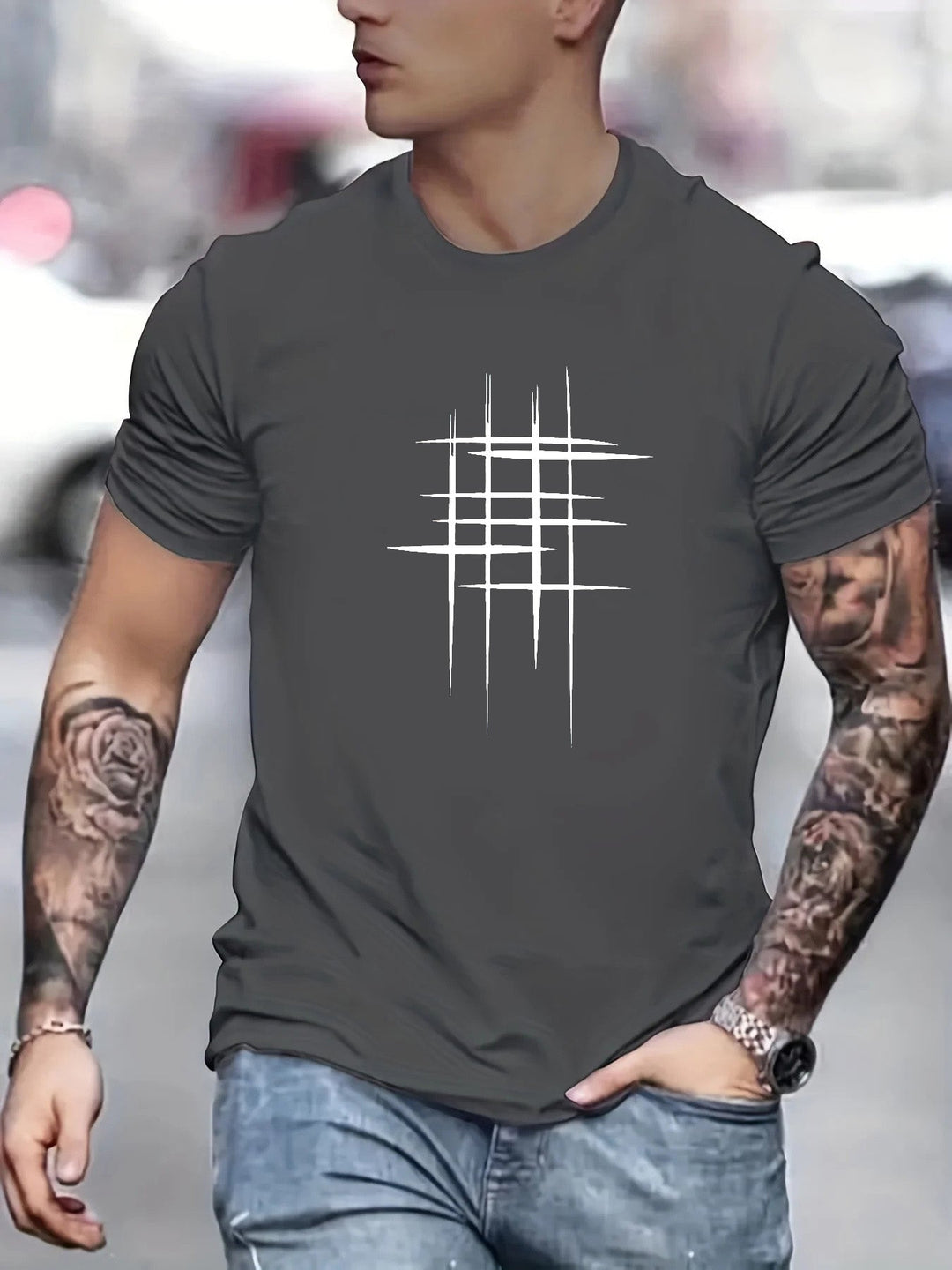 Camiseta elegante de cuello redondo con estampado gráfico