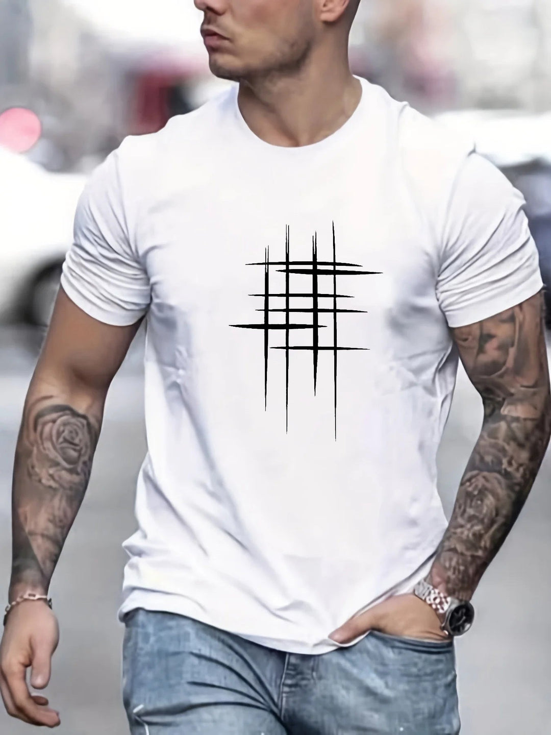 Camiseta elegante de cuello redondo con estampado gráfico