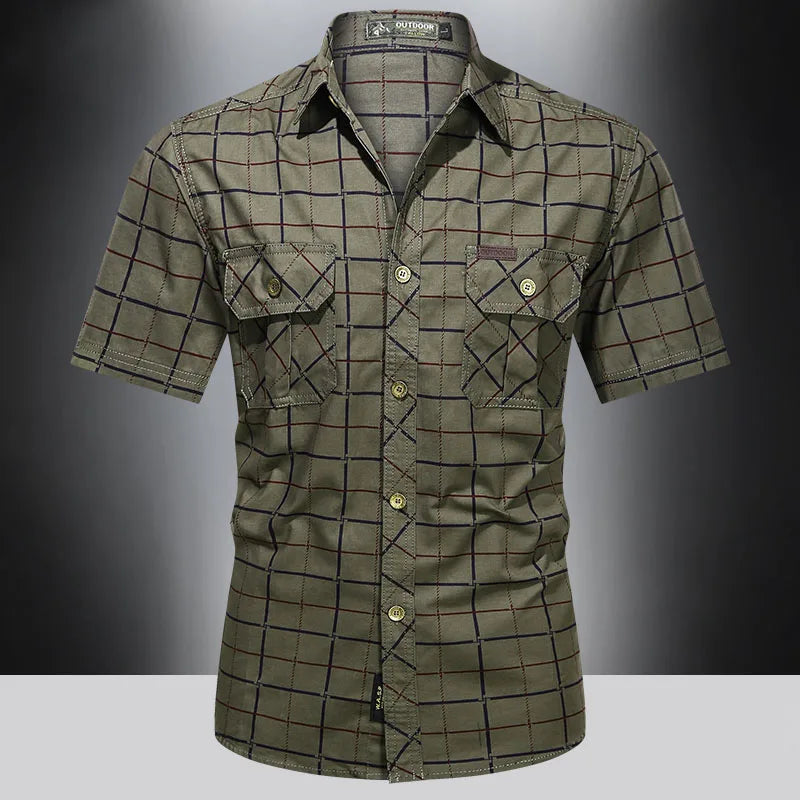 Camisa elegante de manga corta de cuadros