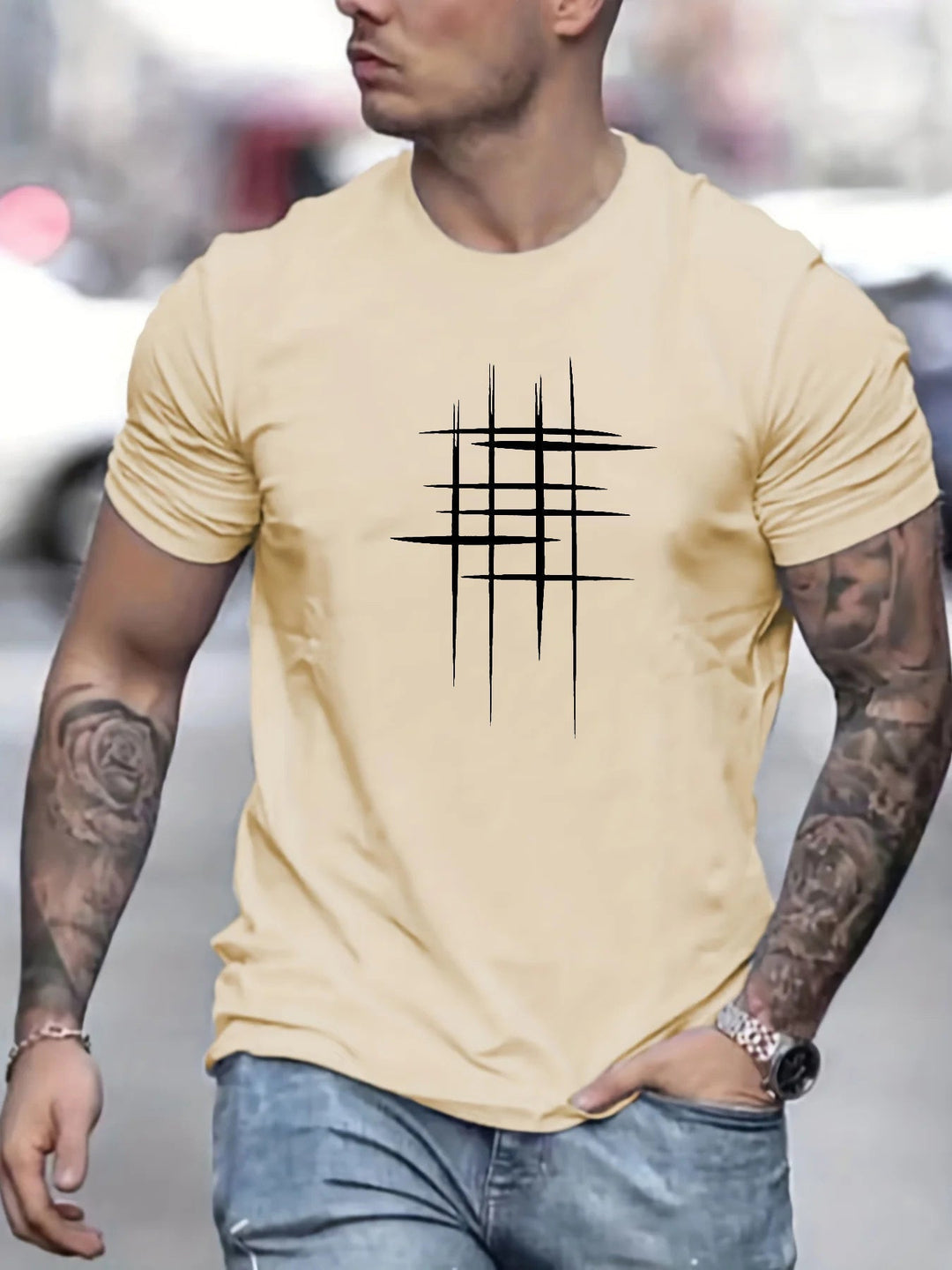 Camiseta elegante de cuello redondo con estampado gráfico