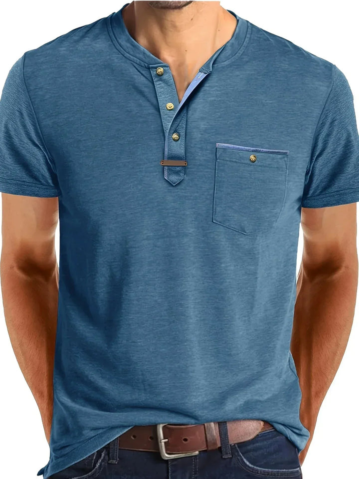 Camiseta elegante de cuello redondo con bolsillo