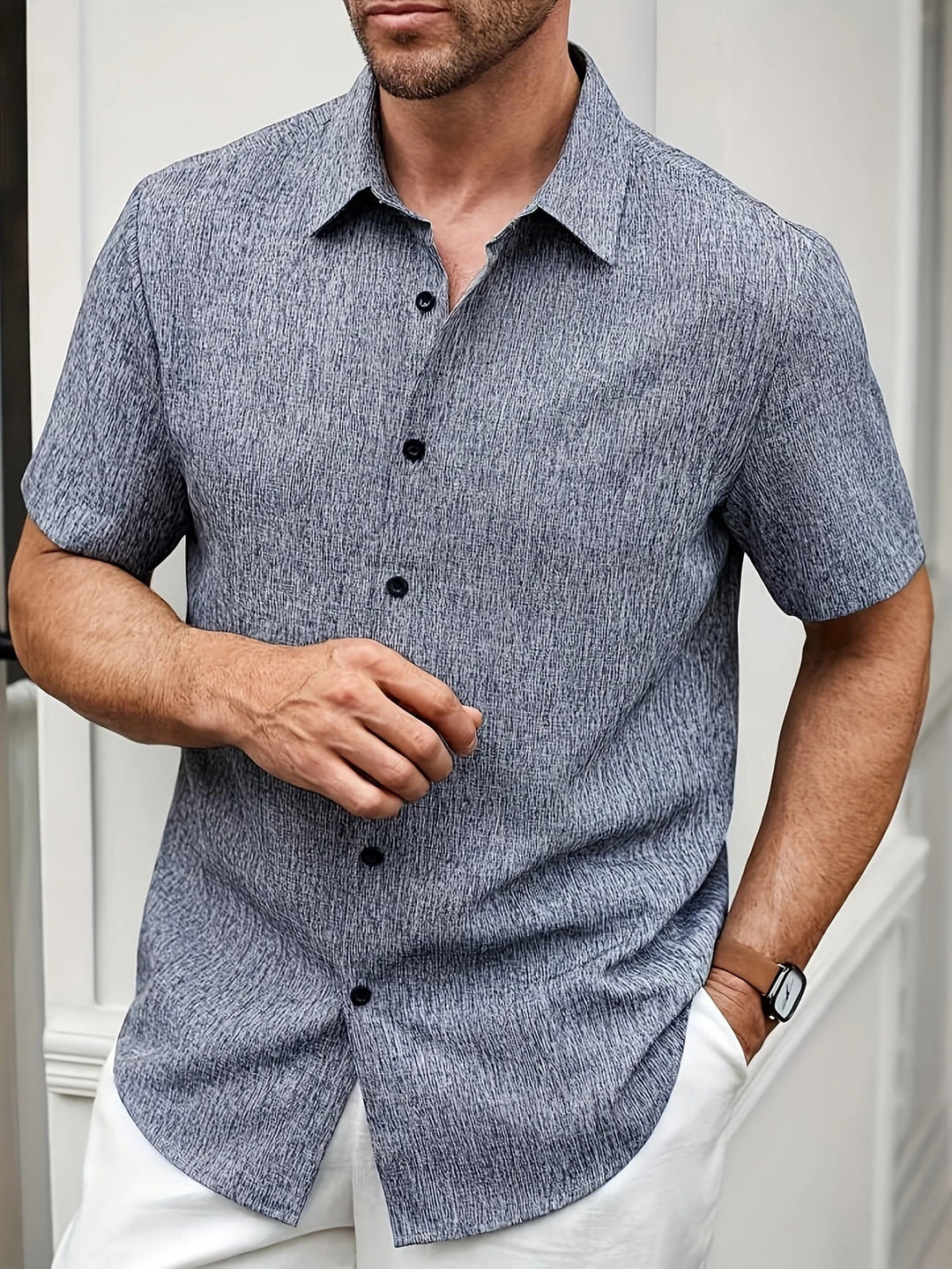 Camisa ligera de manga corta de mezcla de lino