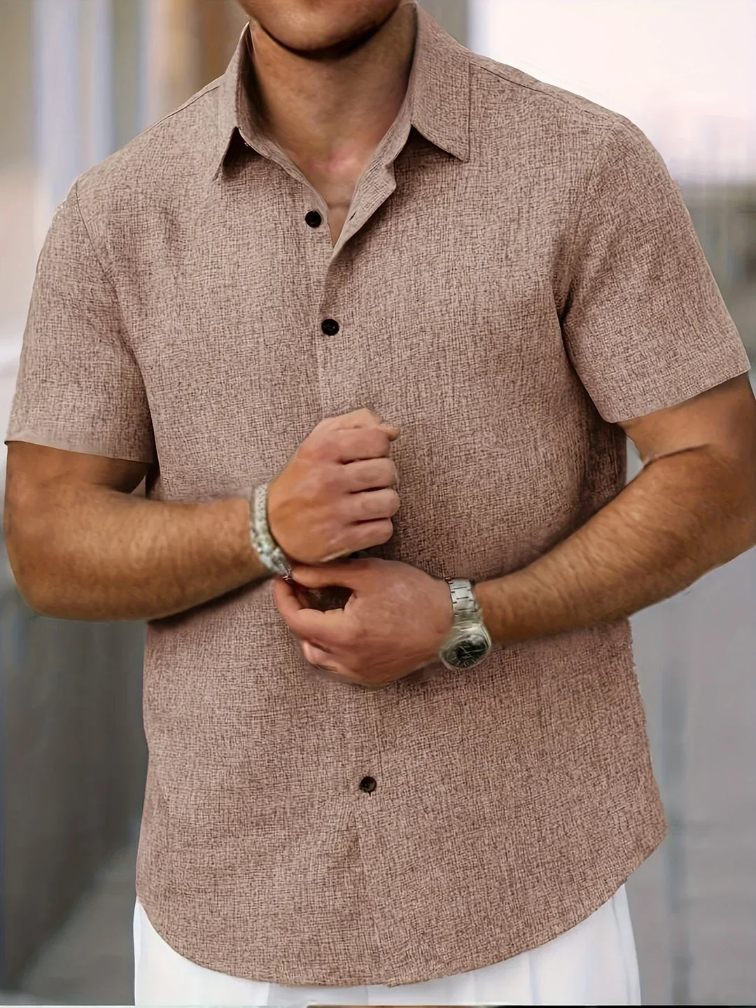 Camisa ligera de manga corta de mezcla de lino